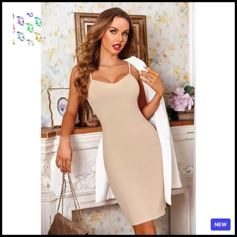 Elegant V-Neck Slip Dress Minimal Chic Adjustable Straps Evening Party Wear - Picture 5 of 8